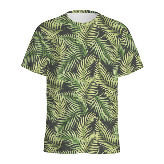 Green Tropical Palm Leaf Pattern Print Men's Sports T-Shirt