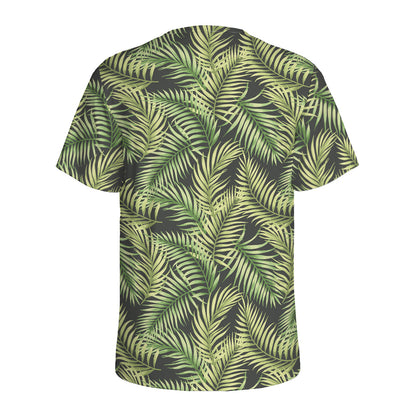 Green Tropical Palm Leaf Pattern Print Men's Sports T-Shirt