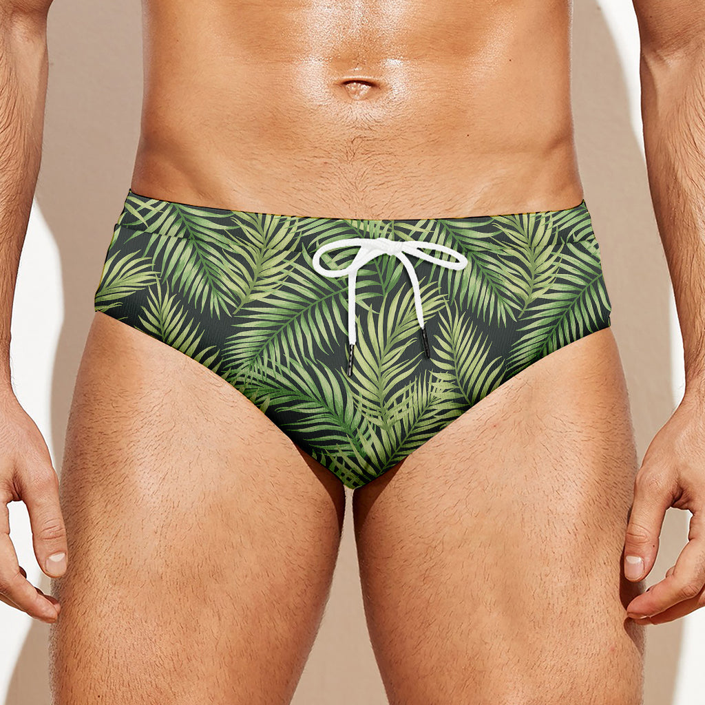 Green Tropical Palm Leaf Pattern Print Men's Swim Briefs