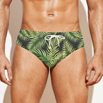 Green Tropical Palm Leaf Pattern Print Men's Swim Briefs