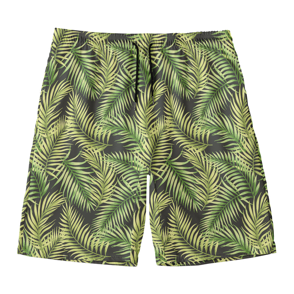 Green Tropical Palm Leaf Pattern Print Men's Swim Trunks