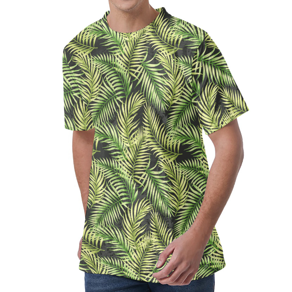 Green Tropical Palm Leaf Pattern Print Men's Velvet T-Shirt