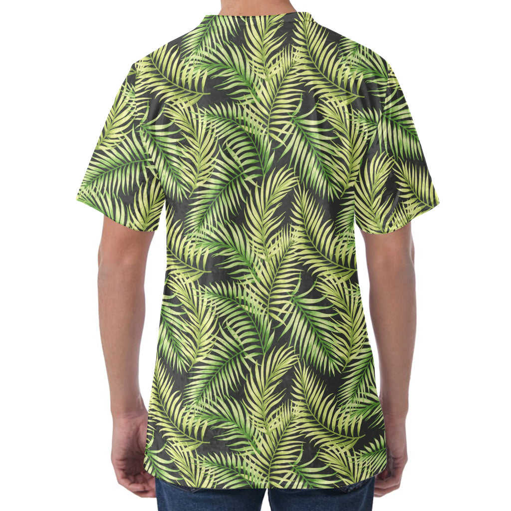 Green Tropical Palm Leaf Pattern Print Men's Velvet T-Shirt