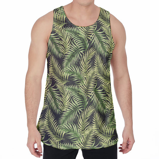 Green Tropical Palm Leaf Pattern Print Men's Velvet Tank Top