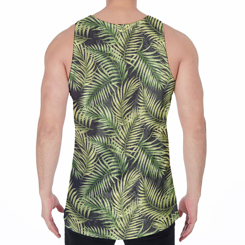 Green Tropical Palm Leaf Pattern Print Men's Velvet Tank Top
