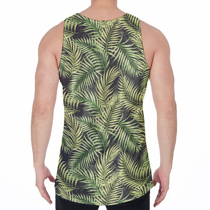 Green Tropical Palm Leaf Pattern Print Men's Velvet Tank Top