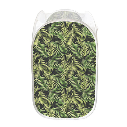 Green Tropical Palm Leaf Pattern Print Mesh Laundry Hamper