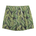 Green Tropical Palm Leaf Pattern Print Mesh Shorts