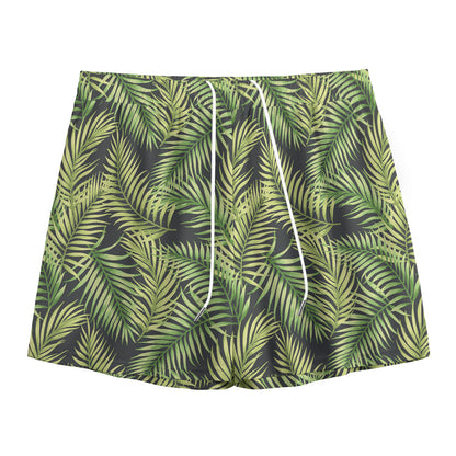 Green Tropical Palm Leaf Pattern Print Mesh Shorts