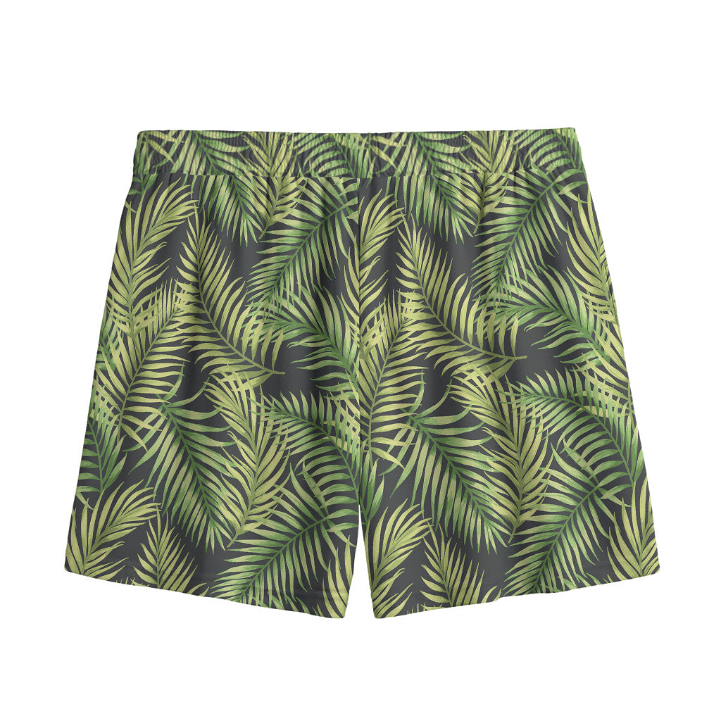 Green Tropical Palm Leaf Pattern Print Mesh Shorts