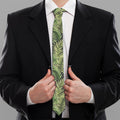 Green Tropical Palm Leaf Pattern Print Necktie