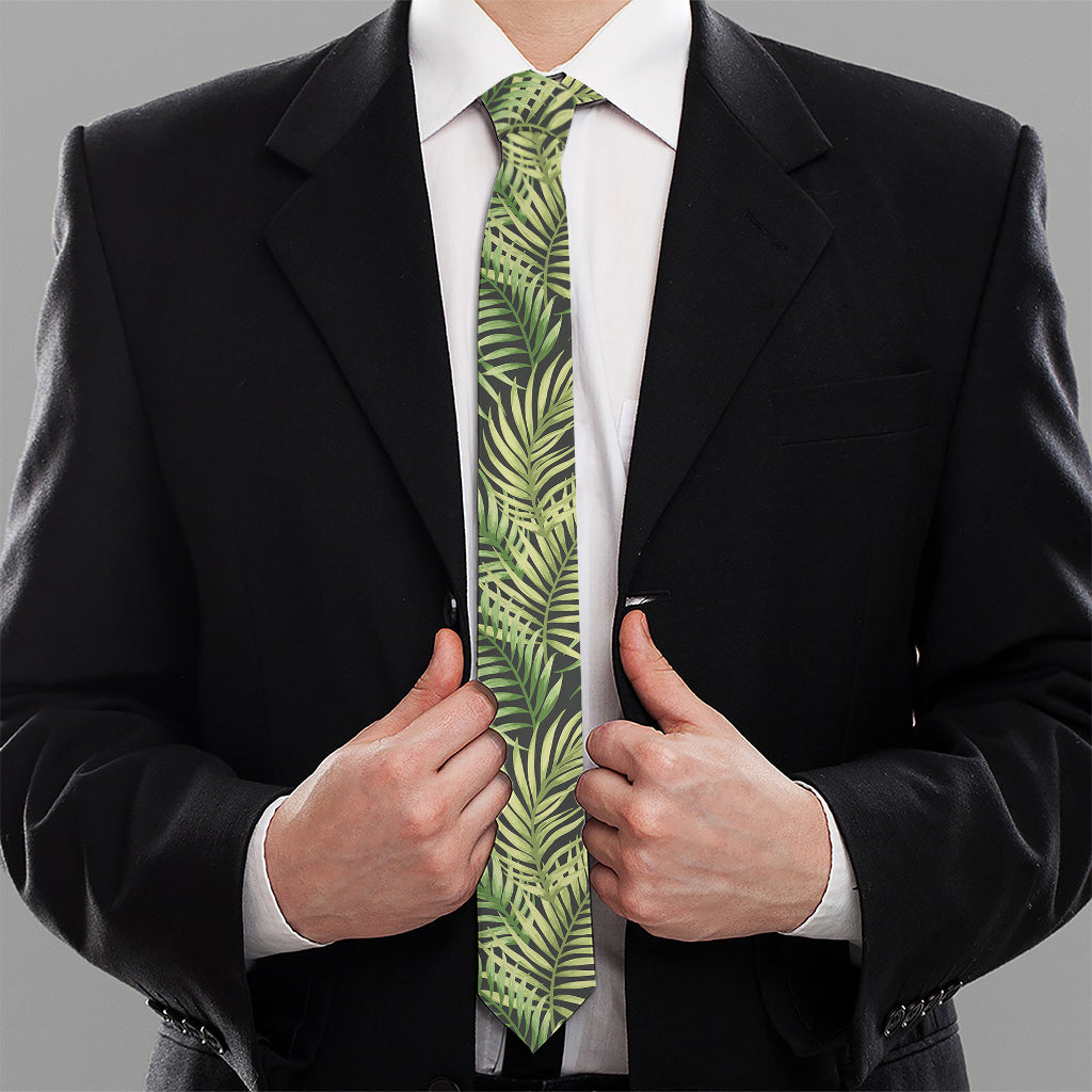 Green Tropical Palm Leaf Pattern Print Necktie
