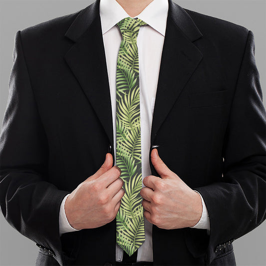 Green Tropical Palm Leaf Pattern Print Necktie