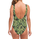 Green Tropical Palm Leaf Pattern Print One Piece Swimsuit