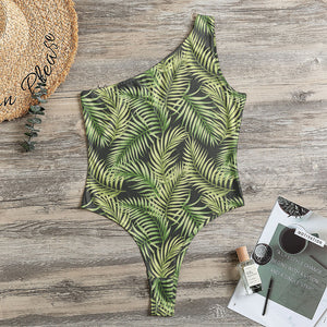 Green Tropical Palm Leaf Pattern Print One Shoulder Bodysuit