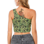 Green Tropical Palm Leaf Pattern Print One Shoulder Crop Top