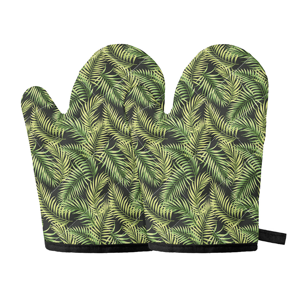 Green Tropical Palm Leaf Pattern Print Oven Mitts