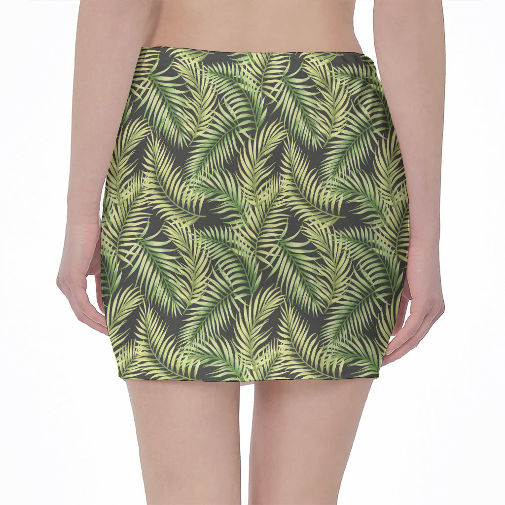 Green Tropical Palm Leaf Pattern Print Pencil Mini Skirt