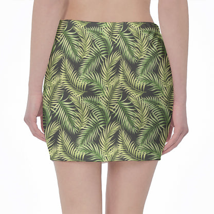 Green Tropical Palm Leaf Pattern Print Pencil Mini Skirt