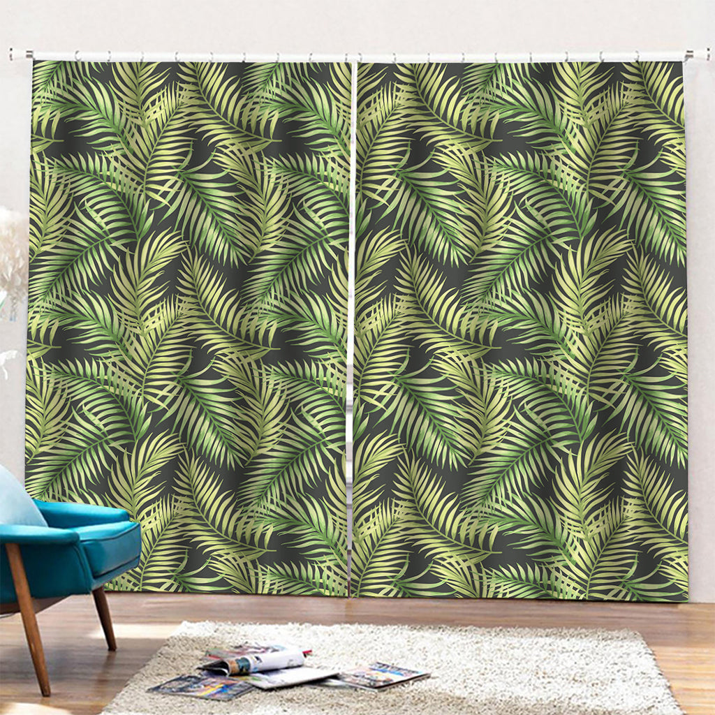 Green Tropical Palm Leaf Pattern Print Pencil Pleat Curtains
