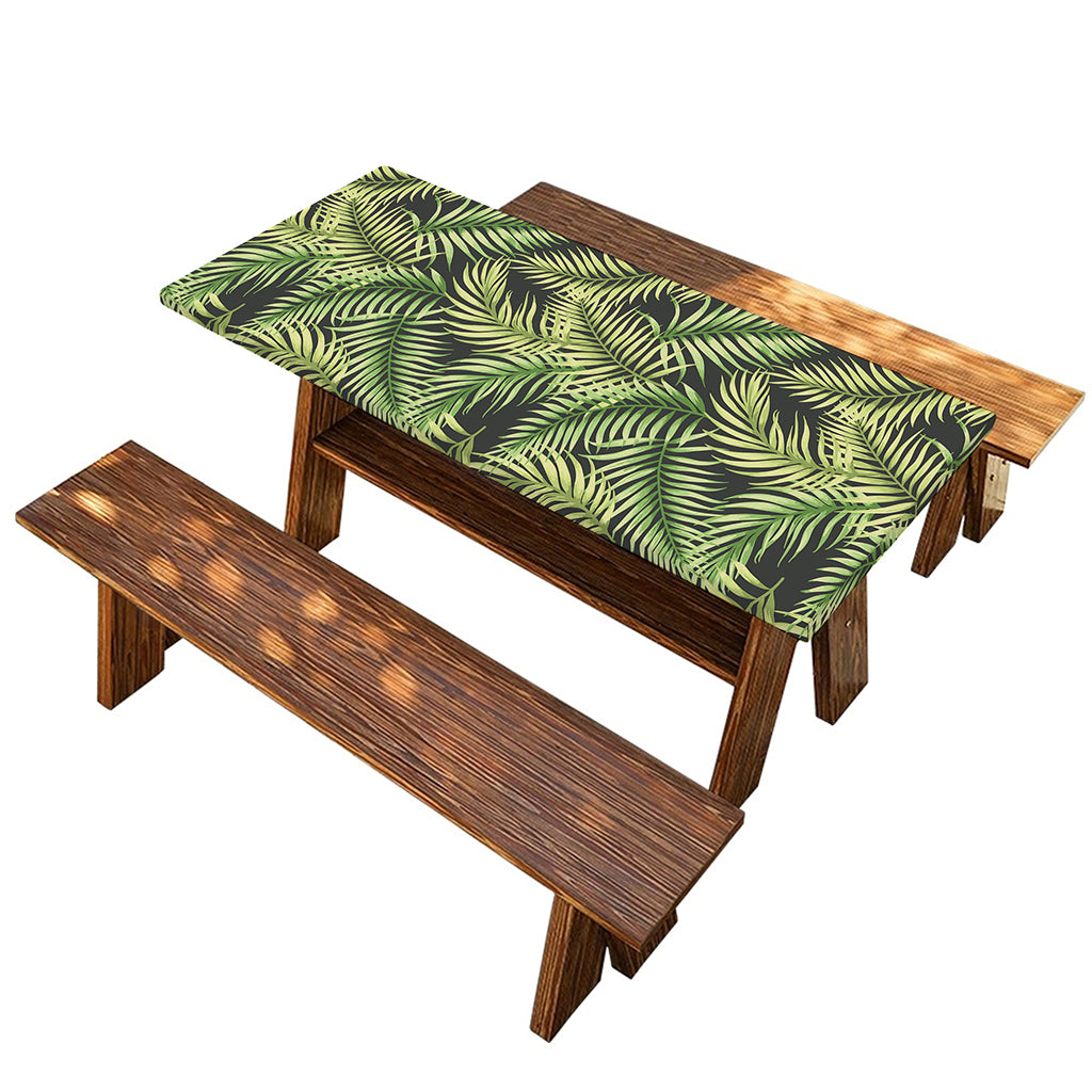 Green Tropical Palm Leaf Pattern Print Picnic Table Cover