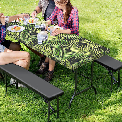 Green Tropical Palm Leaf Pattern Print Picnic Table Cover