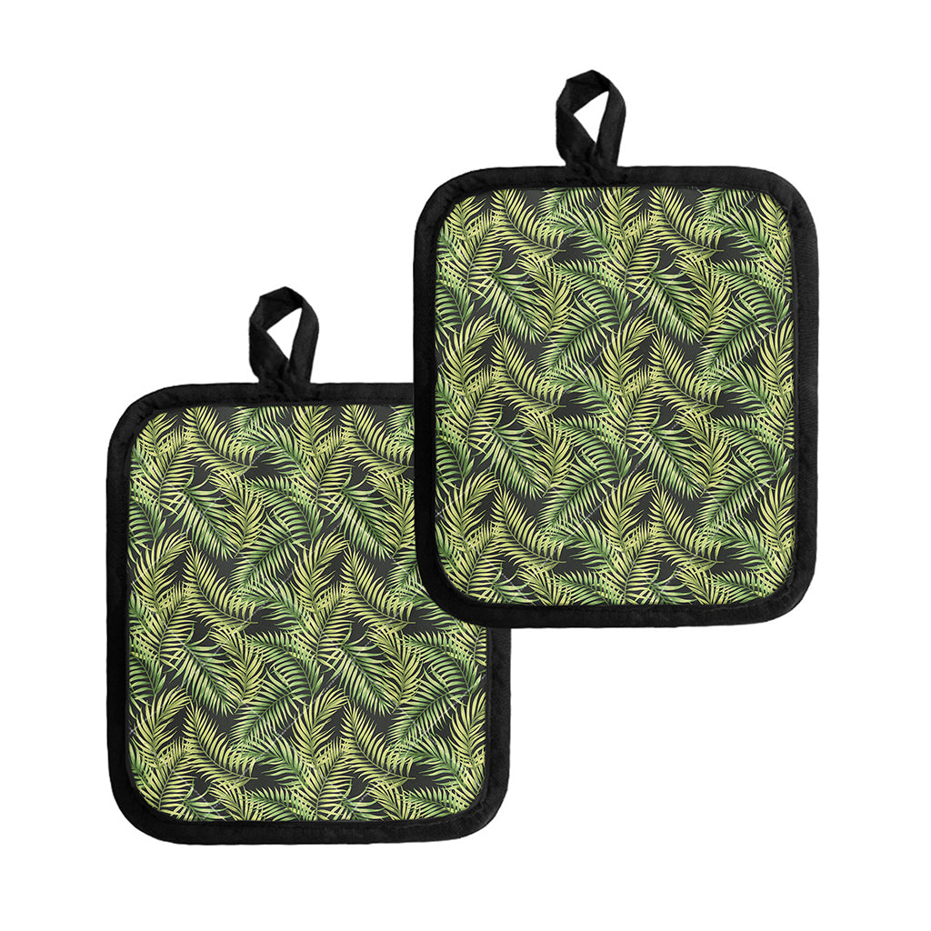 Green Tropical Palm Leaf Pattern Print Pot Holders