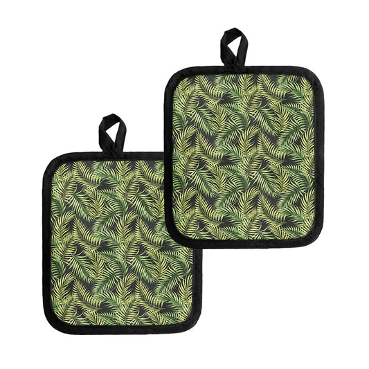 Green Tropical Palm Leaf Pattern Print Pot Holders