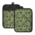 Green Tropical Palm Leaf Pattern Print Pot Holders With Pocket