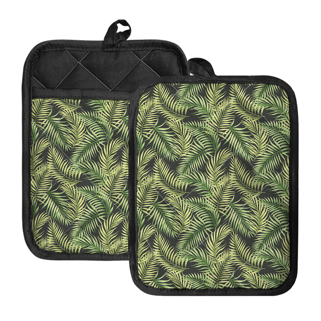 Green Tropical Palm Leaf Pattern Print Pot Holders With Pocket