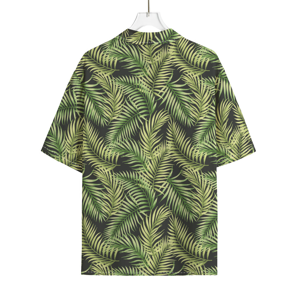 Green Tropical Palm Leaf Pattern Print Rayon Hawaiian Shirt