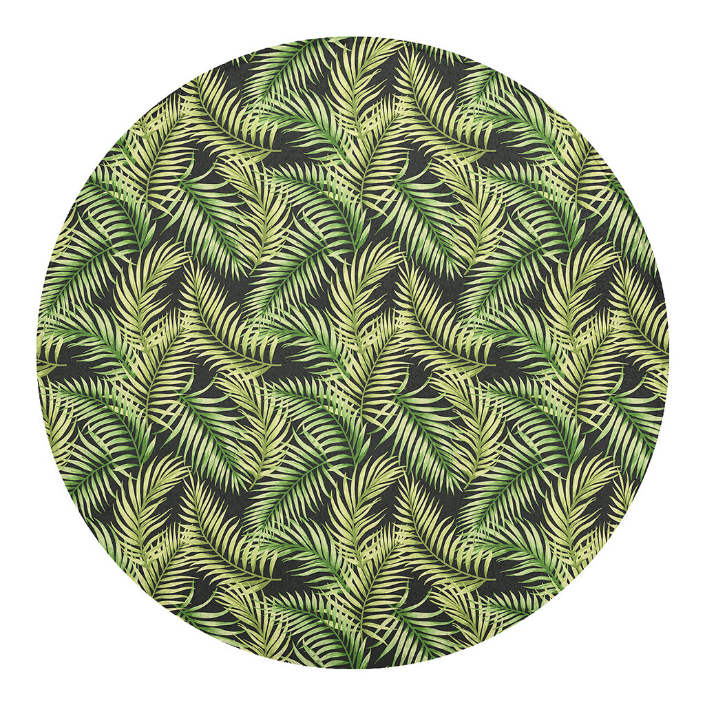 Green Tropical Palm Leaf Pattern Print Round Blanket