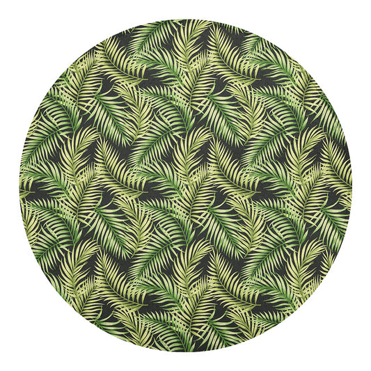 Green Tropical Palm Leaf Pattern Print Round Blanket