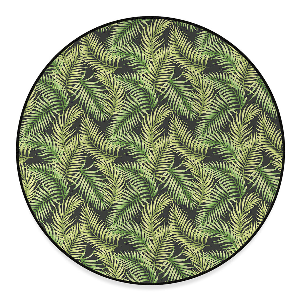 Green Tropical Palm Leaf Pattern Print Round Floor Mat