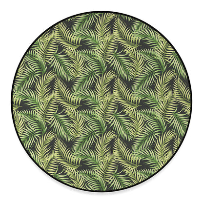 Green Tropical Palm Leaf Pattern Print Round Floor Mat