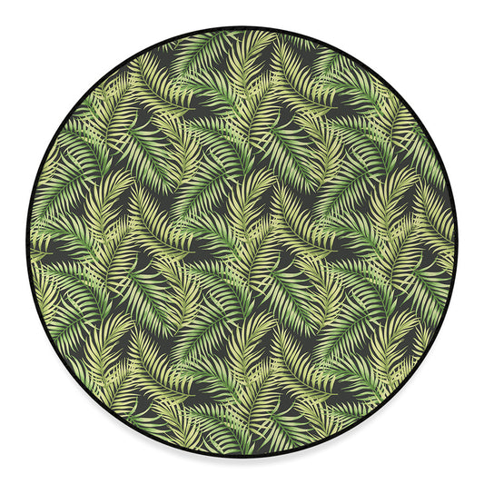Green Tropical Palm Leaf Pattern Print Round Floor Mat