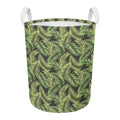 Green Tropical Palm Leaf Pattern Print Round Laundry Basket