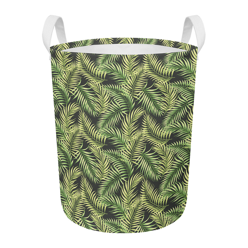 Green Tropical Palm Leaf Pattern Print Round Laundry Basket
