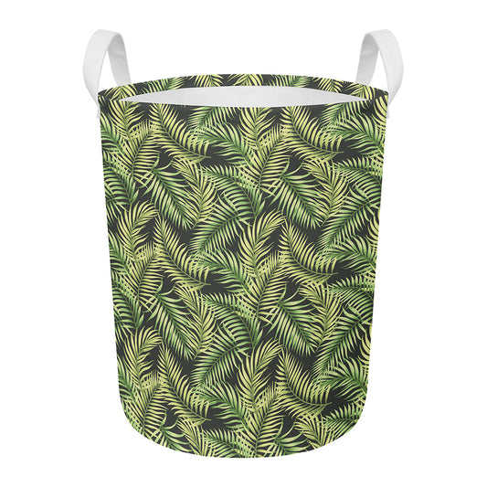 Green Tropical Palm Leaf Pattern Print Round Laundry Basket