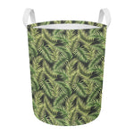 Green Tropical Palm Leaf Pattern Print Round Laundry Basket