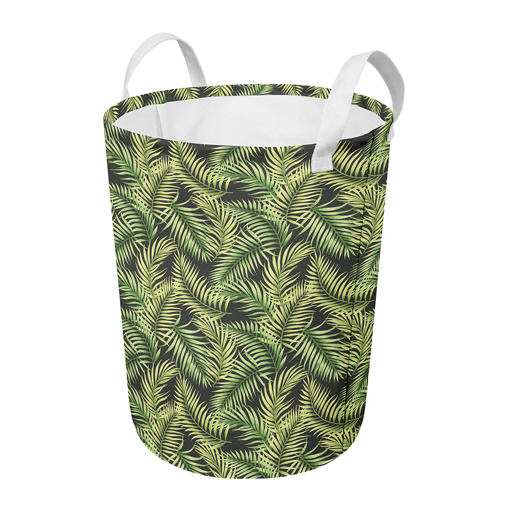 Green Tropical Palm Leaf Pattern Print Round Laundry Basket