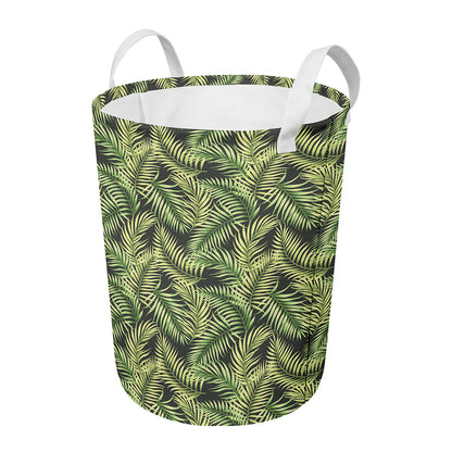 Green Tropical Palm Leaf Pattern Print Round Laundry Basket