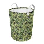 Green Tropical Palm Leaf Pattern Print Round Laundry Basket