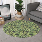 Green Tropical Palm Leaf Pattern Print Round Rug