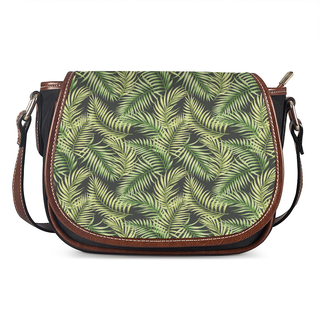 Green Tropical Palm Leaf Pattern Print Saddle Bag