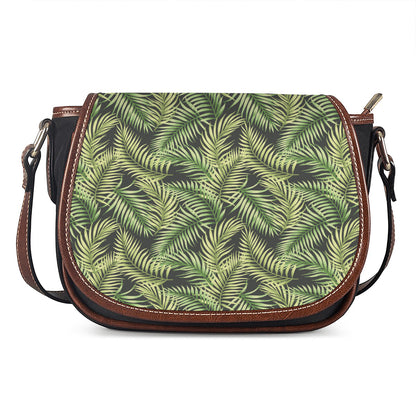 Green Tropical Palm Leaf Pattern Print Saddle Bag