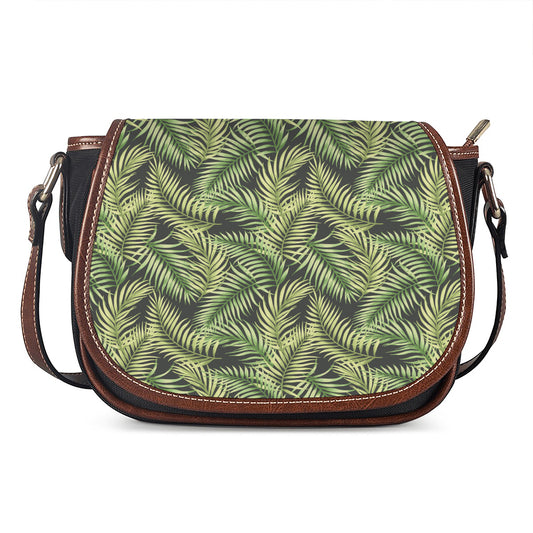 Green Tropical Palm Leaf Pattern Print Saddle Bag