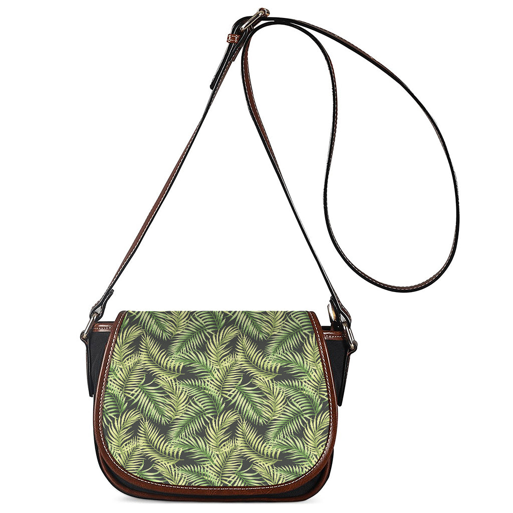 Green Tropical Palm Leaf Pattern Print Saddle Bag