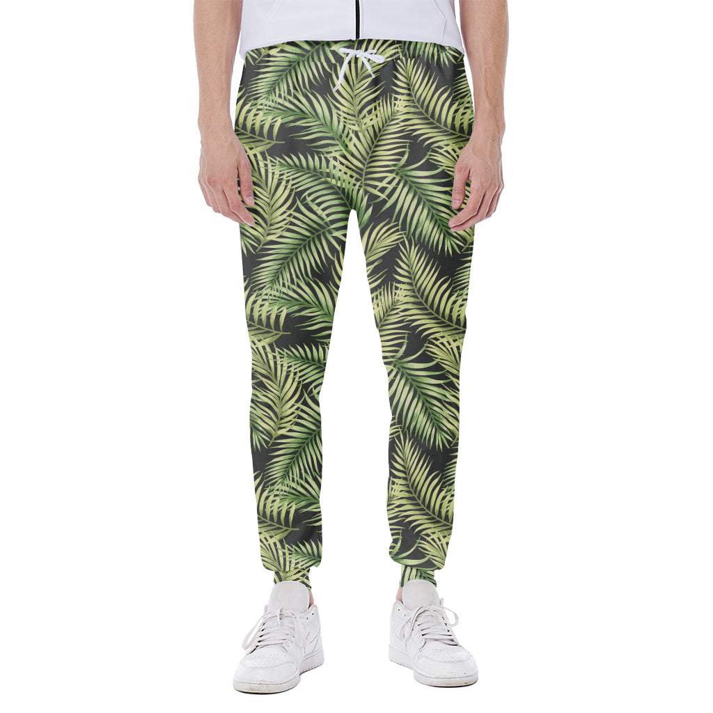Green Tropical Palm Leaf Pattern Print Scuba Joggers