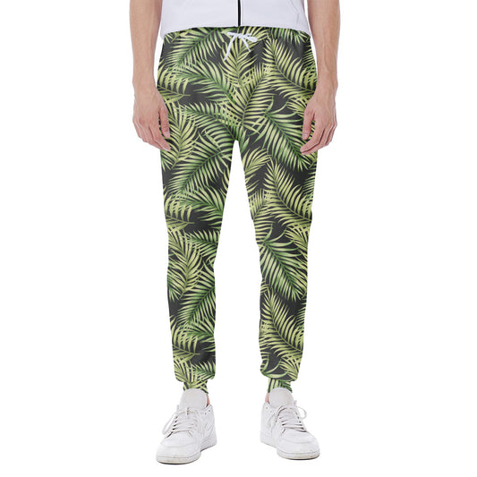 Green Tropical Palm Leaf Pattern Print Scuba Joggers